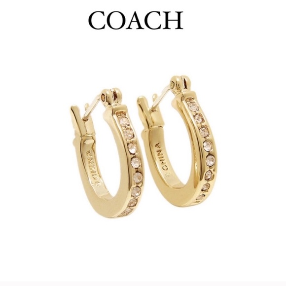 Coach pave signature huggie earrings